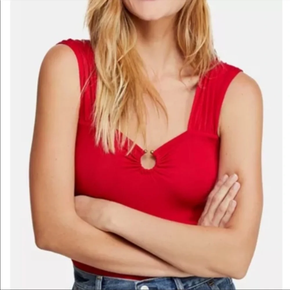 🔥FREE PEOPLE🔥KEYHOLE SWEETHEART BUST TANK TOP SIZE S NWT - Picture 1 of 4